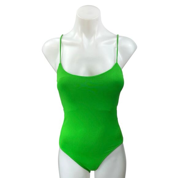 NEW Zara Green Scoop Neck Stretch Spaghetti Strap Cami Tank Bodysuit Top Size S - Picture 1 of 5